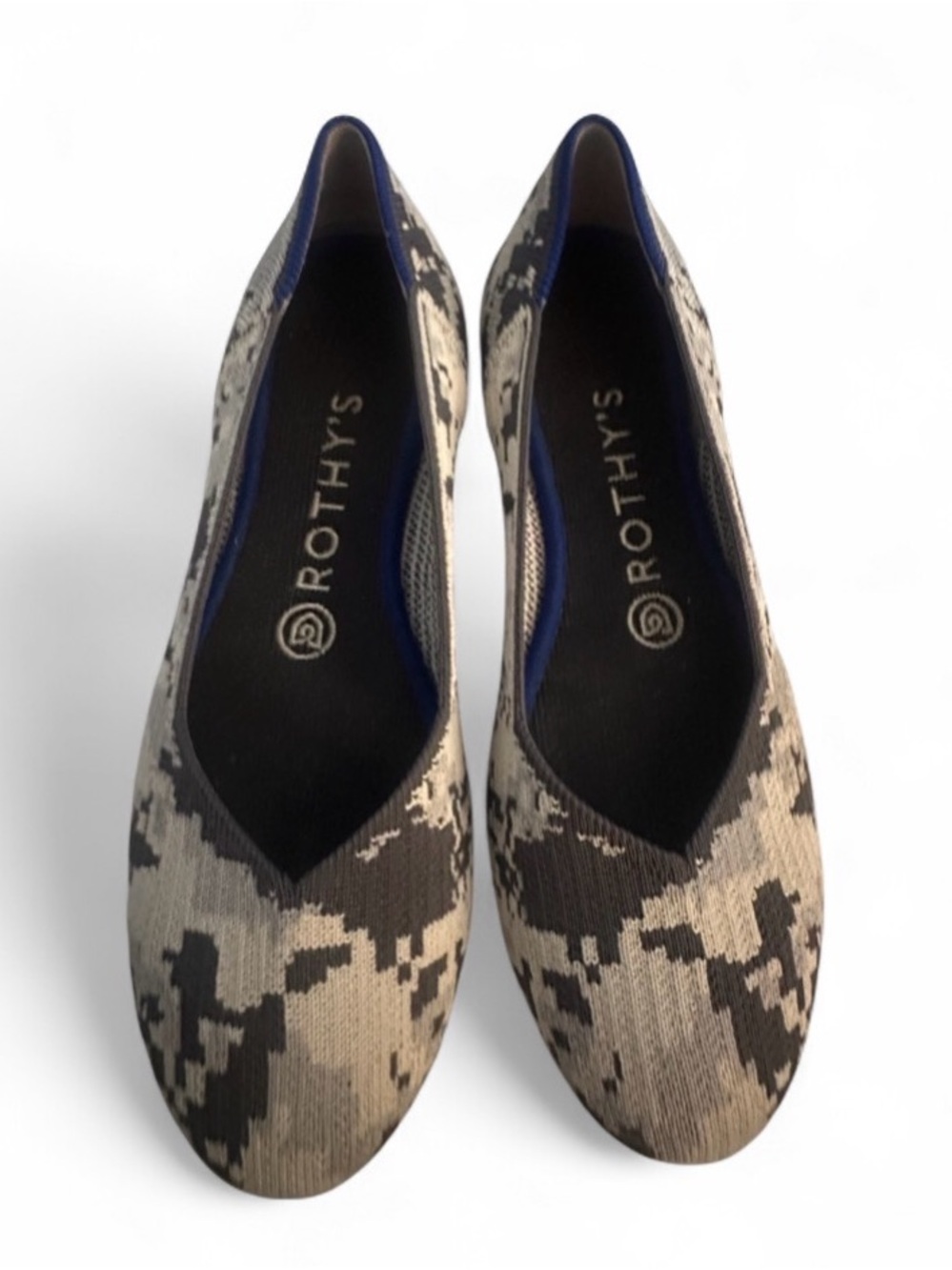 Rothy's Beige and Black Camouflage Knit Flats